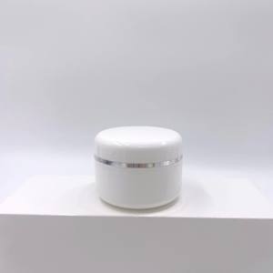 Pot en plastique PP pour crème de soin de la peau, logo personnalisé, blanc, luxe, 100g, 200g, 500g, avec couvercle blanc, ligne argentée - Product Image 2