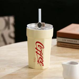 Mug à café thermique en céramique de grande capacité 500 ml avec forme -like, paille et couvercle portables, style moderne, retour à l'école - Product Image 6