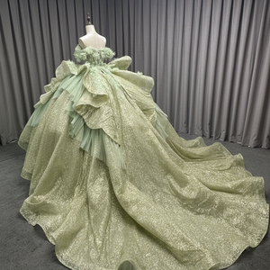 Vestido Jancember LSMC115 Verde Menta Brilhante com Franjas e Pérolas para Quinceañera - Product Image 3