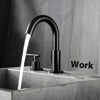 Robinet de lavabo moderne noir en alliage de zinc poli, à montage sur plan, double, à trois trous, avec double poignée et cartouche céramique