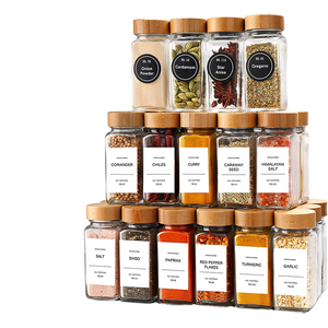 Barattolo per Spezie Quadrato Ecologico da 120ml, Coperchio in Bambù, Confezione Personalizzata, 24 Contenitori per Erbe e Spezie, Utensili da Cucina in Stile Rustico - Product Image 1