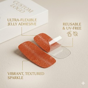 Faux <span class=keywords><strong>ongles</strong></span> en gel pailleté caramel orange, 22 bandes, boîte à tiroir verticale, finition professionnelle sans UV, pose facile, vente en gros - Product Image 2