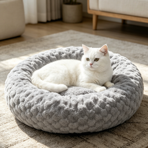 Cama Redonda de Felpa para Mascotas, Suave y Lujosa, Lavable, con Logotipo Personalizado, Tipo Donut, para Perros y <span class=keywords><strong>Gatos</strong></span> Pequeños y Grandes, Favorita de los Clientes - Product Image 2