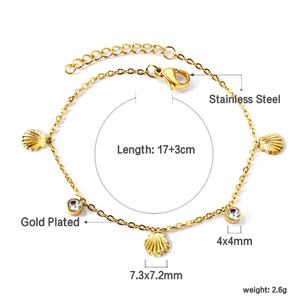 Customizable New Fashion Jewelry Waterproof 18K PVD Gold Plated Stainless Steel Zircon and Shell Charm Bracelet for Women - Product Image 3