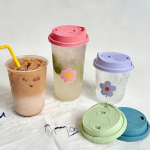 Vasos de Plástico Transparentes con Tapa <span class=keywords><strong>para</strong></span> Café Helado, con Logotipo Personalizado, 16 oz, PET/PP, Fondo Redondo en Forma de U, Rosas - Product Image 1