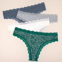 Celana Dalam Wanita Model Thong Pinggang Rendah Seksi Berenda Motif Cetak Cepat Kering untuk Sehari-hari OEM ODM