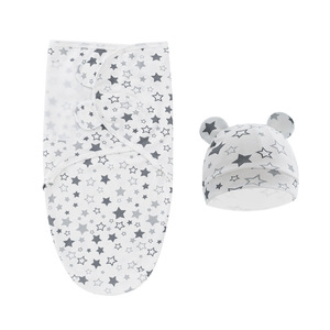 Nouvelle couverture d'emmaillotage pour bébé en coton biologique 100% pour l'hiver, sac de couchage, ensemble de chapeau, tissu d'emmaillotage réglable pour nouveau-né - Product Image 3