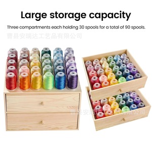 Caja de madera de doble capa para guardar hilos de coser, organizador de madera maciza con cajones, color natural Ard 923 - Product Image 5