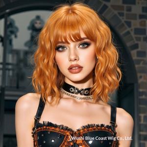 วิกผมบ๊อบสั้นหยิกสำหรับผู้หญิง สีฟ้าสไตล์ไซเบอร์เซเลบริตี้ พร้อมหน้าม้า ทรงสมจริง สีทอง ปิดคลุมศีรษะเต็มศีรษะ สามารถย้อมสีได้ - Product Image 3