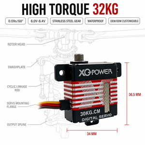 Servomoteur à engrenages en acier inoxydable XQ-POWER XQ-S2230F 32KG sans noyau cyclique pour avion RC, hélicoptère, planeur étanche 6.0V-8.4V - Product Image 5