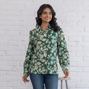 GREEN COTTON SHIRT <b>TOP</b> WOMEN - Product Image 1