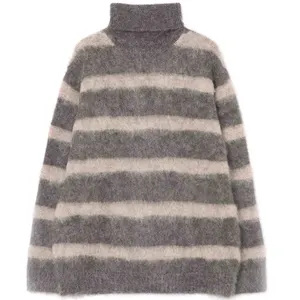 चीन के निर्माता बुना हुआ स्वेटर कस्टम थोक जेकक्वार्ड पुरुषों का स्वेटर बुना हुआ ब्रश रैंडम धारी कछुआ गर्दन बुना हुआ कपड़ा