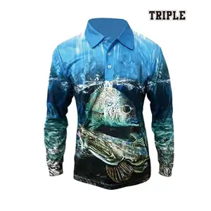 100% Polyester Lange Mouw Uv-bescherming Sublimatie Vissen Shirt Jersey