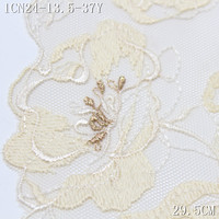 29CM Bordir Bunga Mengkilap Warna Ivory, Renda Bordir Mesh Lembut untuk Desain Koleksi Lingerie Premium