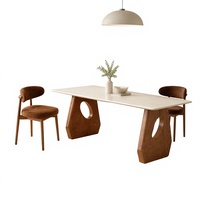 Table à manger moderne de luxe 3m avec plateau en marbre artificiel et base en bois de frêne massif pour la maison et la cuisine
