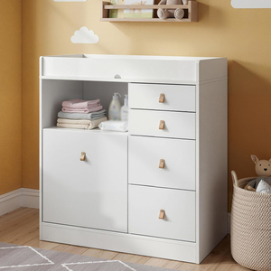 ASTM Certificate <b>White</b> Baby Dresser Changing Table Nursery Storage <b>Shelves</b> Drawers Diaper Station for Kids Bedroom - Product Image 1