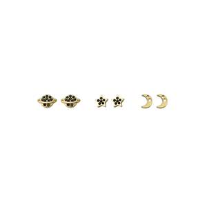 Pendientes de botón chapados en oro de acero inoxidable 316L con diseño de planeta, estrella y luna, joyería de moda - Product Image 2