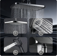 Ensemble de douche moderne noir à touches de piano, système de pluie carré 4 fonctions, kit de robinetterie de douche pour salle de bain avec douchette bidet et tuyau en aluminium