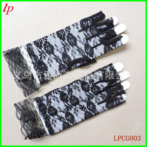 LPCG003 Guantes de encaje para boda, accesorio para vestido de novia corto con patrón de rosas negras, verano 2022 - Product Image 1