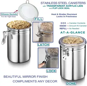 Dishwasher Safe 5 Inch Stainless Steel Canister Sets Metal Tea Coffee Sugar Storage Jars Canisters