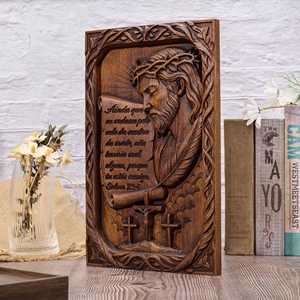 <span class=keywords><strong>Plaque</strong></span> murale en bois avec portrait de Jésus et verset biblique du Psaume 23, décoration religieuse chrétienne pour la maison, l'église, cadeau - Product Image 3