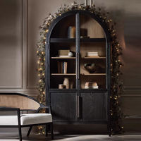 Meuble de rangement en bois d'intérieur, buffet à double porte avec vitrine pour salon et cuisine