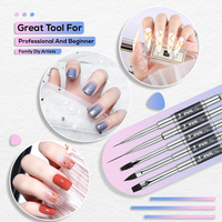 Nouvel ensemble professionnel de 5 pinceaux à double embout pour nail art, avec manche métallique, pour extension de gel et décoration de liner, gainant en temps et l'espace