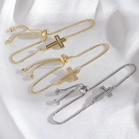 Bracelet croix plaqué or véritable, design ajouré, incrusté de zircon, réglable, tendance transfrontalière
