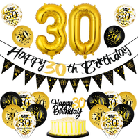Bannière métallique Joyeux 30e Anniversaire, 30 Ballons en Aluminium Gonflables à l'Hélium, Ballons Confettis Imprimés, Décoration de Gâteau pour Fête