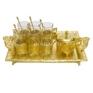 Arabia Saudita <span class=keywords><strong>Turco</strong></span> Struttura In Metallo di Caffè di Vetro Tazza di Tè Set con Lo Zucchero Vassoio Pentola - Product Image 1