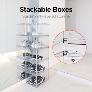 Transparent PP <b>Plastic</b> Glossy Magnetic Foldable Rectangle Multi-use Shoe Storage <b>Container</b> with Drop Side Open Door for Sneakers - Product Image 5