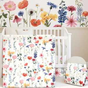4 Piece Spring Wild Flower <b>Crib</b> Bedding Set Including Spring Wild Flower <b>Crib</b> Skirt Blanket <b>Sheet</b> and Diaper Stacker - Product Image 1
