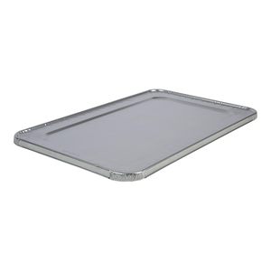 Boardwalk 12.88 In. X 20.81 In. X 0.63 In. Aluminum Disposable <b>Steam</b> Table <b>Pan</b> Lids (50/Carton) - Product Image 4