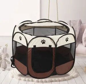 Brown Color Dog Playpen Foldable Pet Exercise Pen Tents Dog Kennel House Playground For Puppy Dog And Cat Bunny Indoor Outdoor