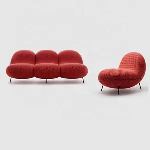 AOMISI CASA Italian style furniture, modern living room Red fabric sofa Designer Black Metal Legs Lounge Modern Single Sofa