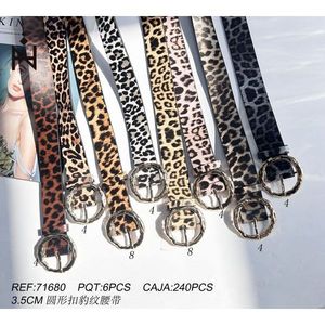 Cintura con stampa leopardata da 3,5 cm con fibbia rotonda, cintura alla moda da donna - Product Image 1