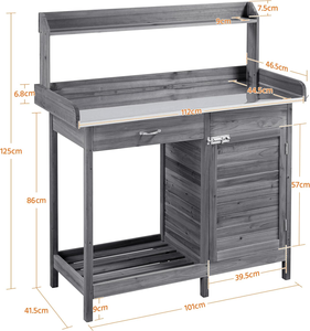 Table de jardin <span class=keywords><strong>en</strong></span> <span class=keywords><strong>bois</strong></span> de sapin écologique et durable avec plateau galvanisé, support de fleurs résistant aux intempéries, étagère et tiroir - Product Image 2