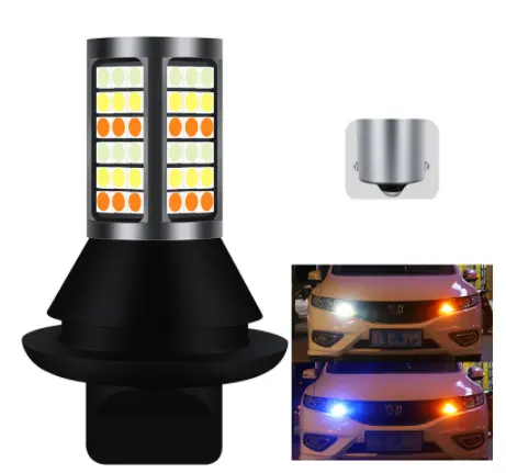 1Set 1156 BA15S 7440 T20 LED Car DRL Light 3 colori modalità 3030 81SMD 12V indicatore di direzione automatico luce di marcia diurna bianco/rosso