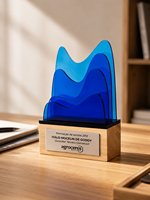 Trophée personnalisé en acrylique bleu gravé pour événements d'entreprise, compétitions et activités – Nouveau design 2026, trophée haut de gamme et sophistiqué