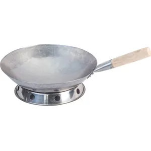 De gros 16 pouces en acier inoxydable wok-Acier au carbone Martelé À La Main Wok Avec Manche En Bois