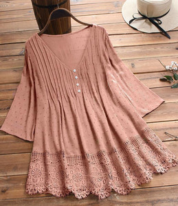 Broderie femmes blanc Blouse décontracté grande taille hauts élégant col en v à manches longues tunique été automne imprimé fleuri chemises - Product Image 5