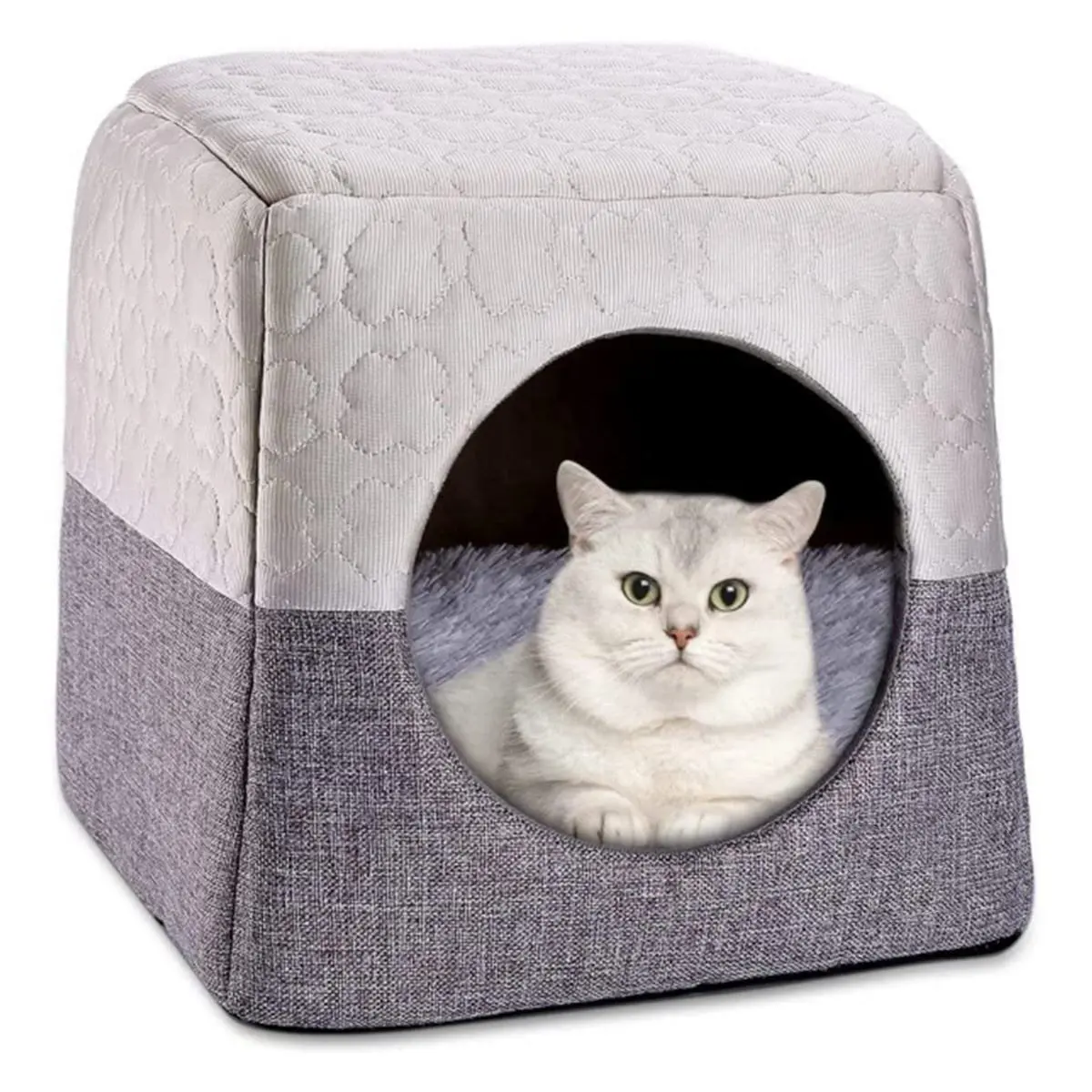 3-em-1 Dobrável Caverna Gato Cama de Gato Casas com Almofada Removível E Lavável Macio e Aquecimento Auto Tenda Gato para Animais de Estimação (Cinza)