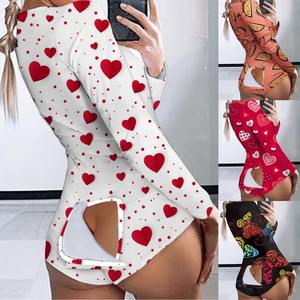 Piyama Wanita Motif Kartun Seksi Lengan Panjang Model Onesie Dewasa dengan Tutup Bokong untuk Hari Valentine - Product Image 2