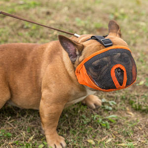 Muselière réglable pour bouledogue et <span class=keywords><strong>pug</strong></span>, en maille respirante, masque court anti-aboiement, anti-morsure, anti-mastication, en fibre de coton personnalisée, laisse de traction pour chiens - Product Image 6