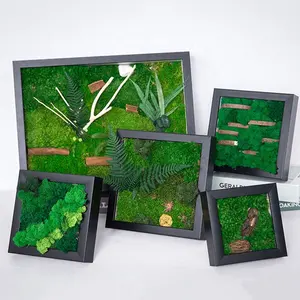 Preserved Flower supplier mosss decor preserved moss wall arts wooden wood photo frame moss wall decoration frame