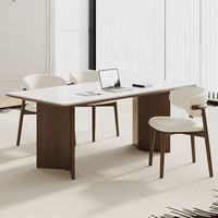 Rosegia ZCZ0652 Mesa de Comedor Moderna de 6 Plazas, Ensamblada a Mano, Ecológica, con Chapa de Nogal Sólido y Tapa de Mármol, para Hogar u Hotel