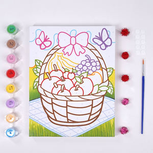 Juego de lienzo de pintura acrílica, cuadro de cesta de frutas de dibujos animados por números, pintura en lienzo para niños con marco de madera - Product Image 1