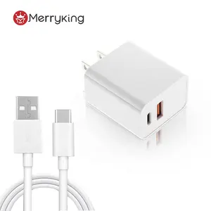 US/EU/UK/AU Socket Fast Charging 20W 5VDC 3A/9V 2.22A/12V 1.67A USB-A+USB-C Dual Port Charger Plug Quick Charging Charger