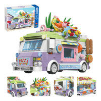 Vente en gros de voitures jouets tendance sur TikTok, ensembles de blocs de construction DIY, modèles de camions de nourriture à pizza en blocs de construction, cadeaux d'anniversaire et de Noël
