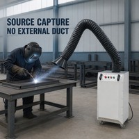 Collecteur de fumées de soudage industriel en acier au carbone pour atelier de réparation, avec panneau de commande incliné, arrêt d'urgence et roulettes pivotantes verrouillables